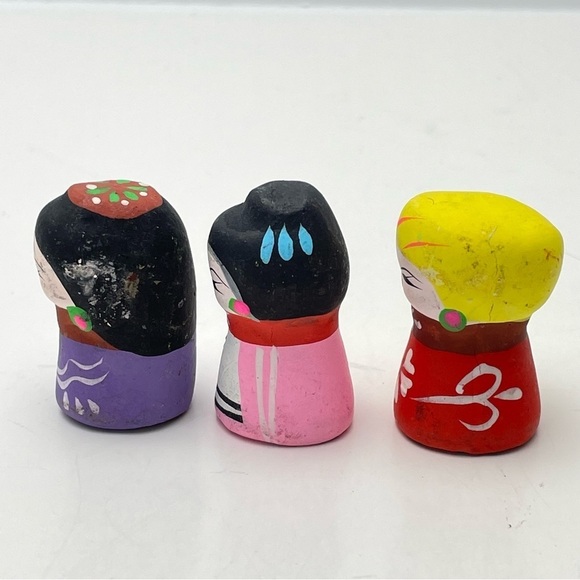 VINTAGE Hand Painted Kokeshi 1” Clay Dolls Lot of 3 - Picture 7 of 10